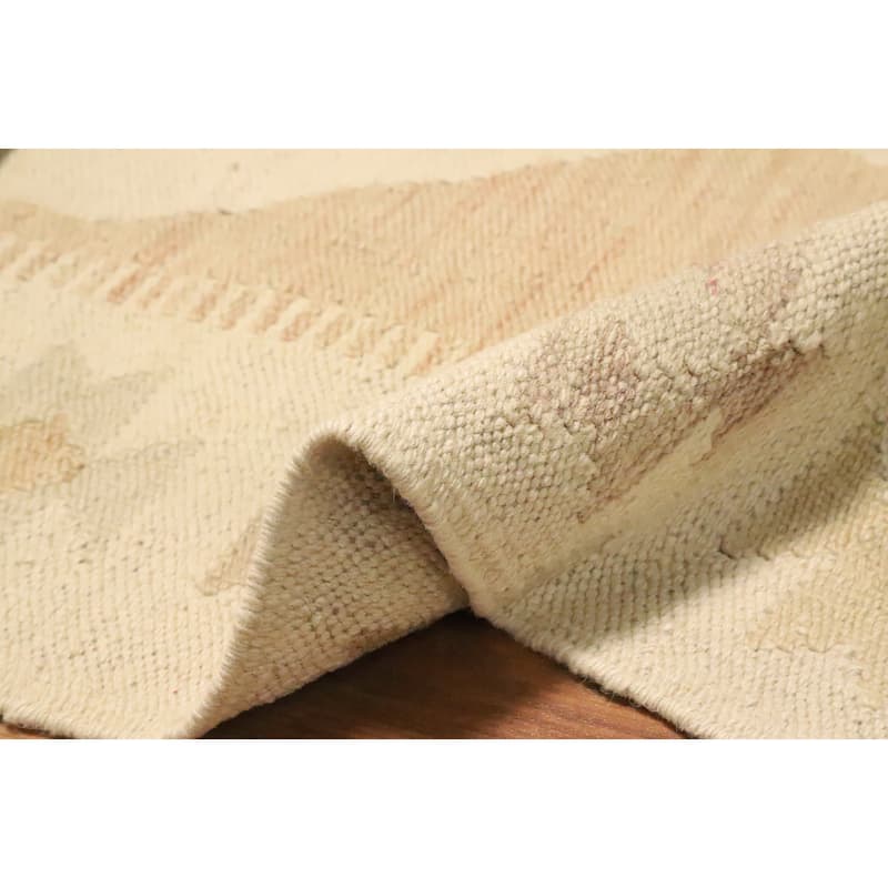 Hand Woven Oriental 100% Wool Carpet Southwestern Tribal Beige & Ivories Kilim Area Rug - 4' 9'' X 3' 1''