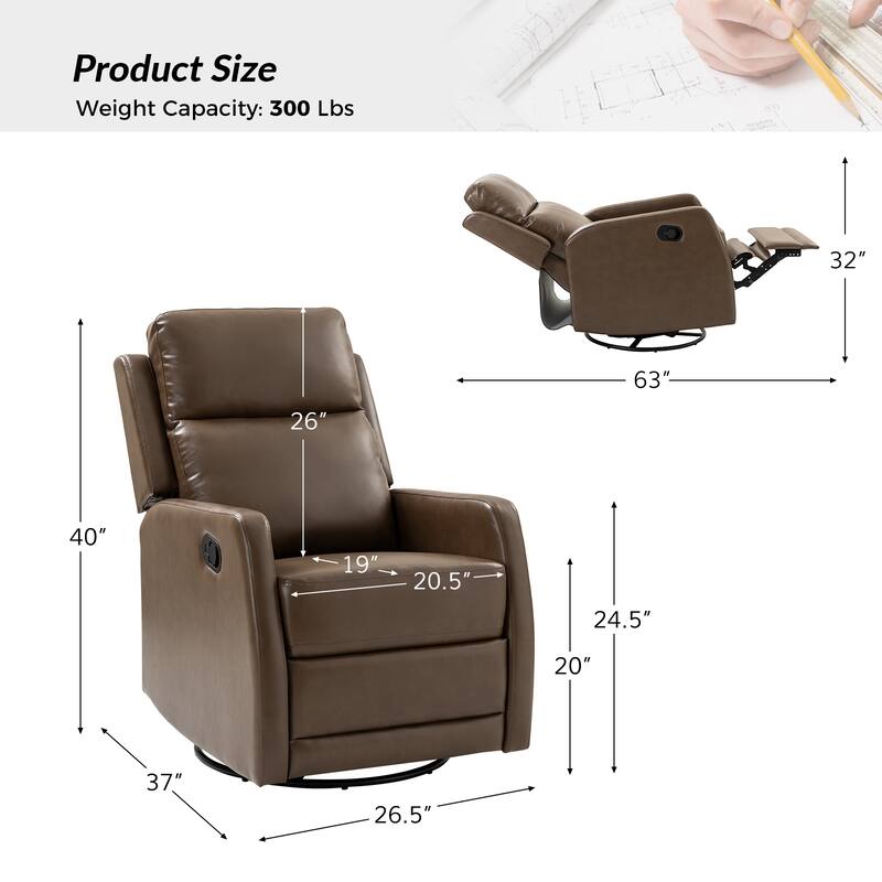 Esteban Modern Faux Leather Manual Rocking Swivel Recliner with Wingback Set of 2