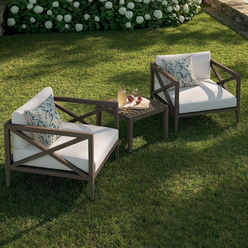 Northlake 3-Piece Outdoor Patio Teak Wood Furniture Set with Armchair and Side Table