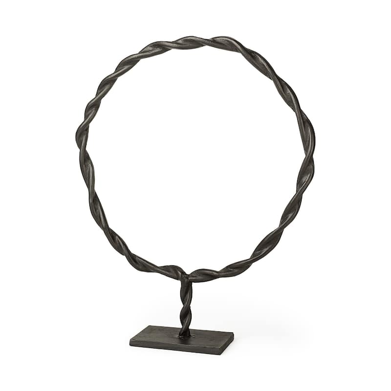 HomeRoots 23" Black Metal Round Braided Tabletop Sculpture - 19" W x 23" D x 4" H