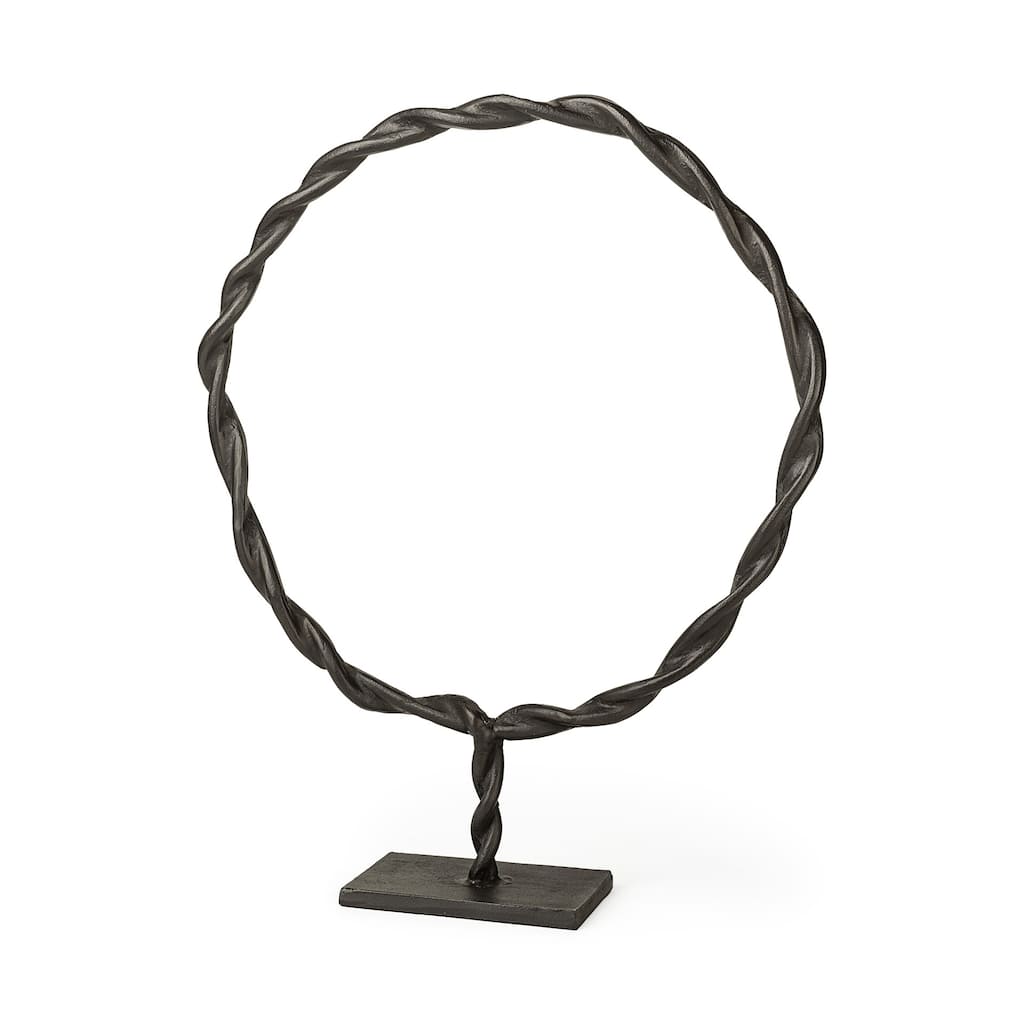 HomeRoots 23" Black Metal Round Braided Tabletop Sculpture