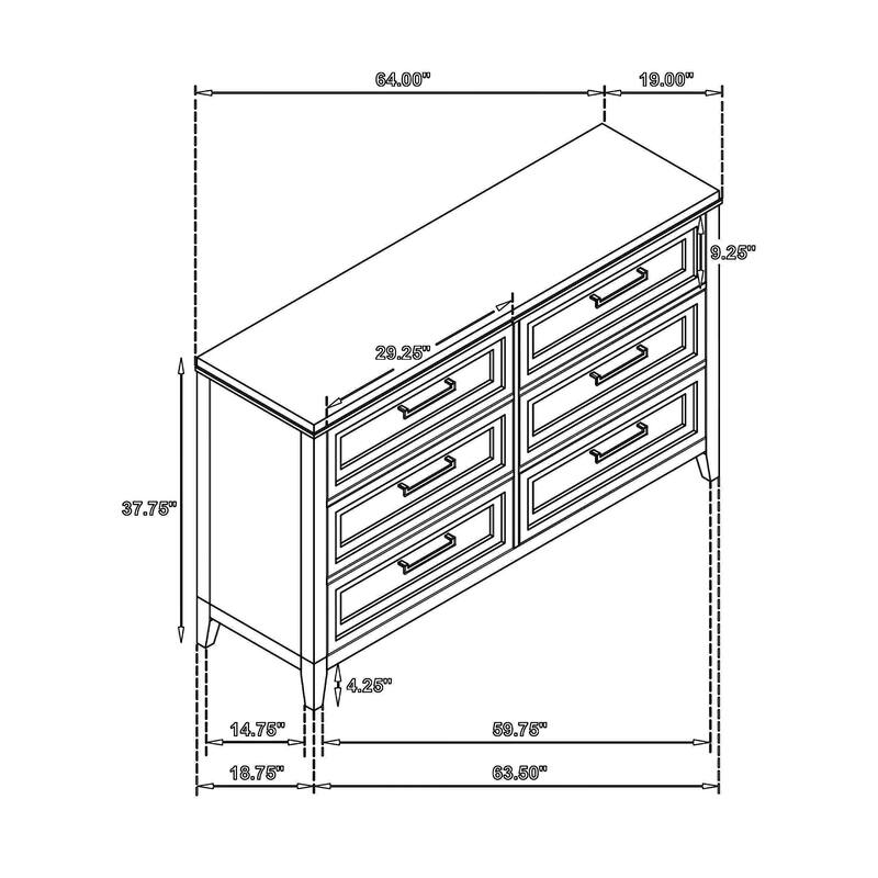 Leva Wide Dresser, Classic Distressed White Acacia Wood, 6 Drawers