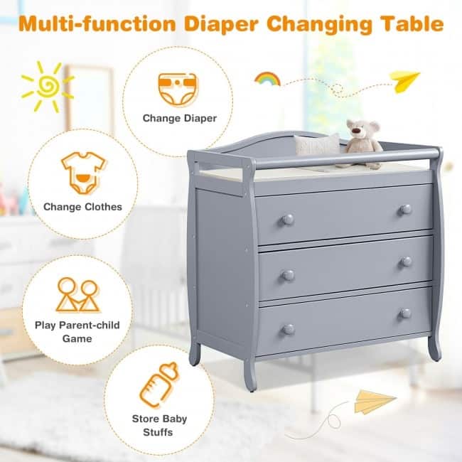 Baby Changing Table Infant Diaper with 3 Drawers and Safety Belt-Brown - 35.5" x 23" x 39" (L x W x H)