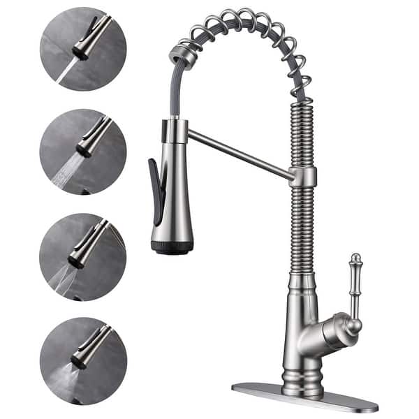 Single Handle Pull Out Kitchen Faucet With Deck Plate Brushed Nickel Overstock 32027768
