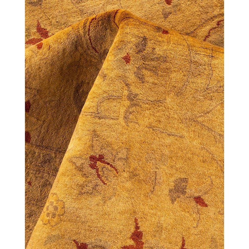 Overton Handknotted Wool Vintage Inspired Contemporary Overdyed Yellow Area Rug - 18' 2" x 12' 1"