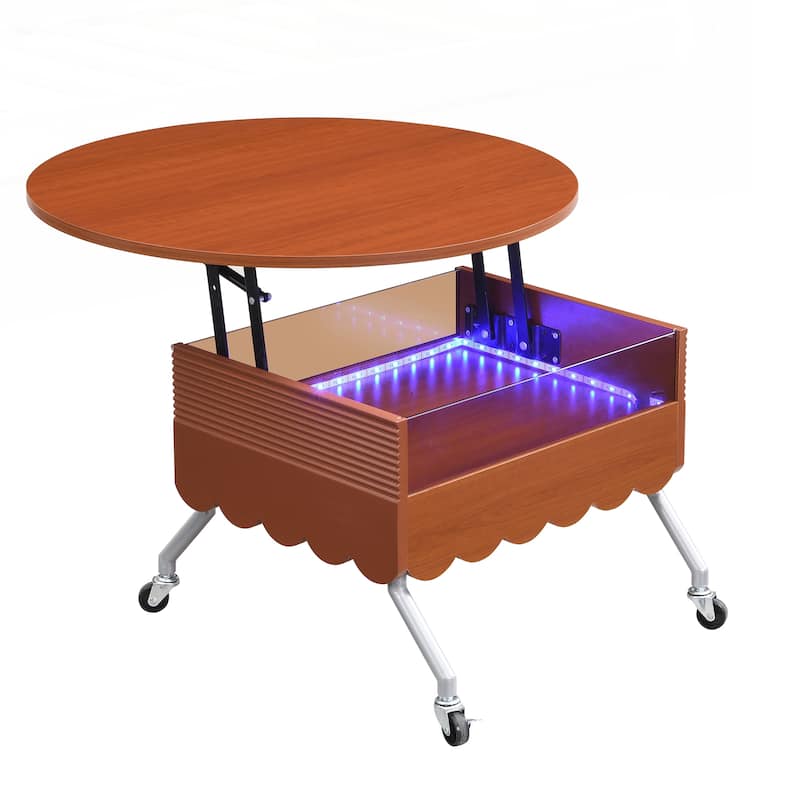 Round Lift-Top Coffee Table with Wheels