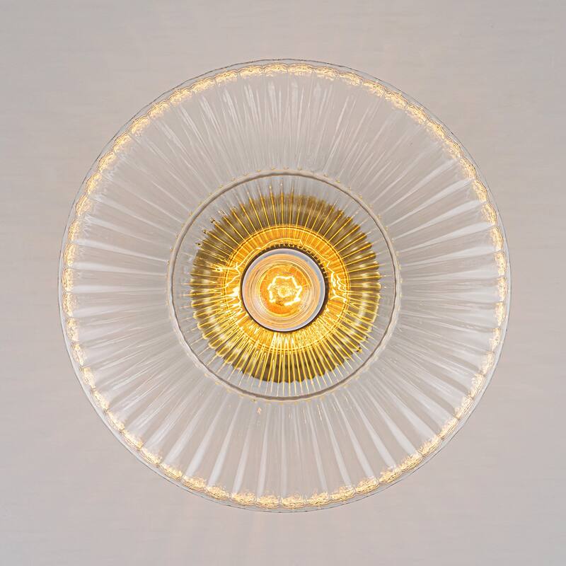 10.24 in. Modern Gold Pendant with Textured Glass, Adjustable Hanging Chandelier