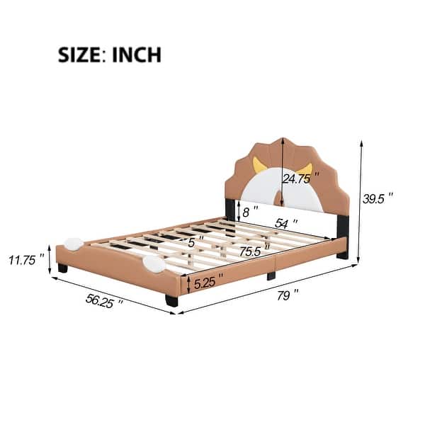 dimension image slide 0 of 2, Lion-Shaped Upholstered Platform Bed Frame Leather Low Profile Bed with Headboard and Footboard, Beautiful Gift for Kids