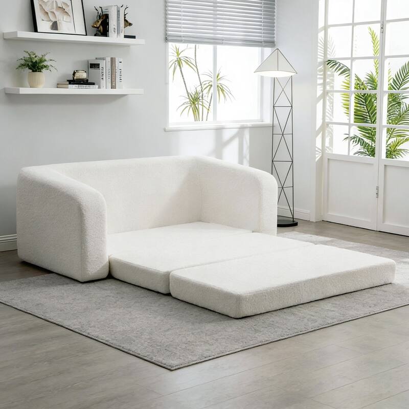 71.2"W 2-in-1 Foldable Pull Out Loveseat Sofa Bed Equipped with Armrest & Backrest Pillows