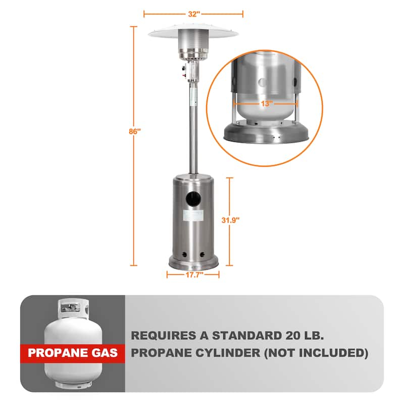 Outdoor 46,000 BTU Stainless Iron Propane Gas Patio Heater