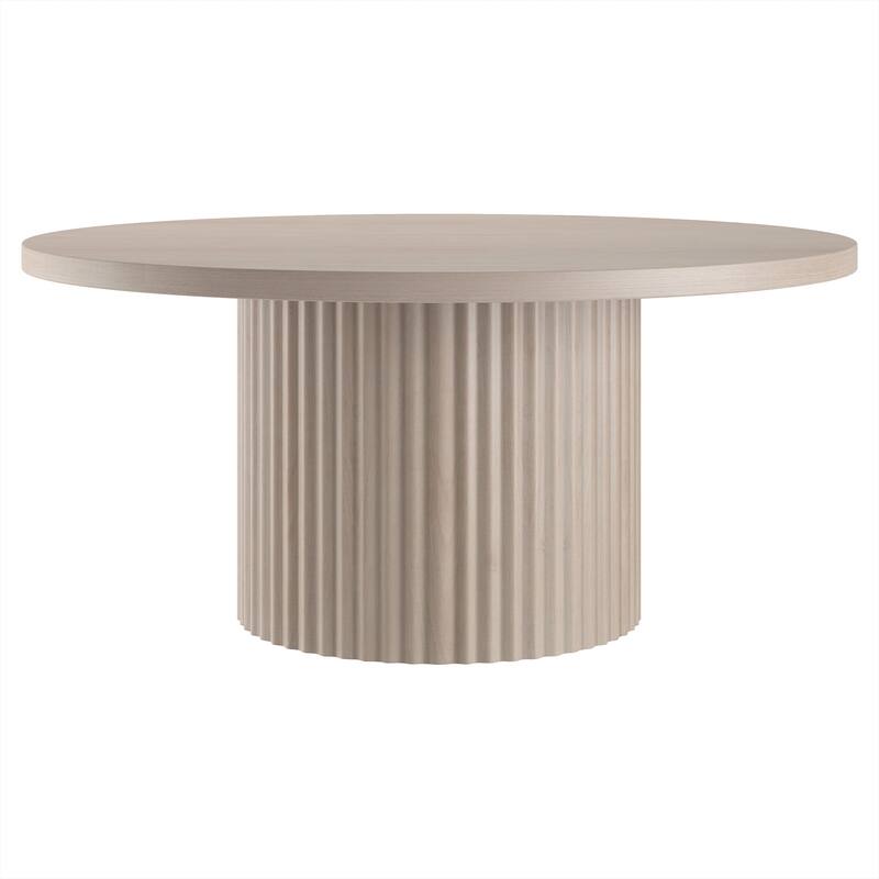 Rollan 32" Wide Round Fluted Coffee Table - 32" Wide - Alder White