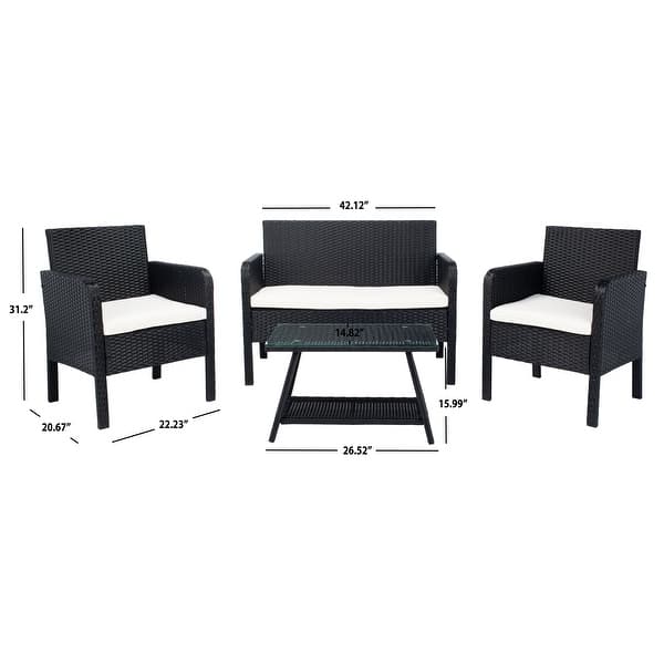 dimension image slide 1 of 5, SAFAVIEH Outdoor Aboka 4-Piece Conversation Patio Set