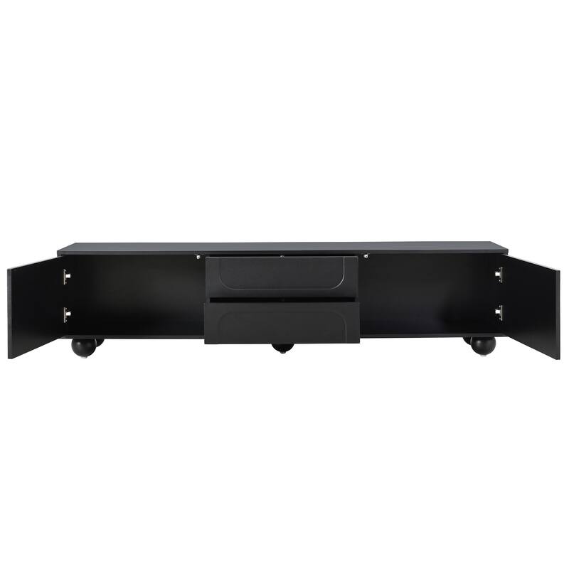Modern Arched TV Stand for TVs up to 75 Inches with 2 Drawers and Rebound Device, for Living Rooms and Bedrooms, Black