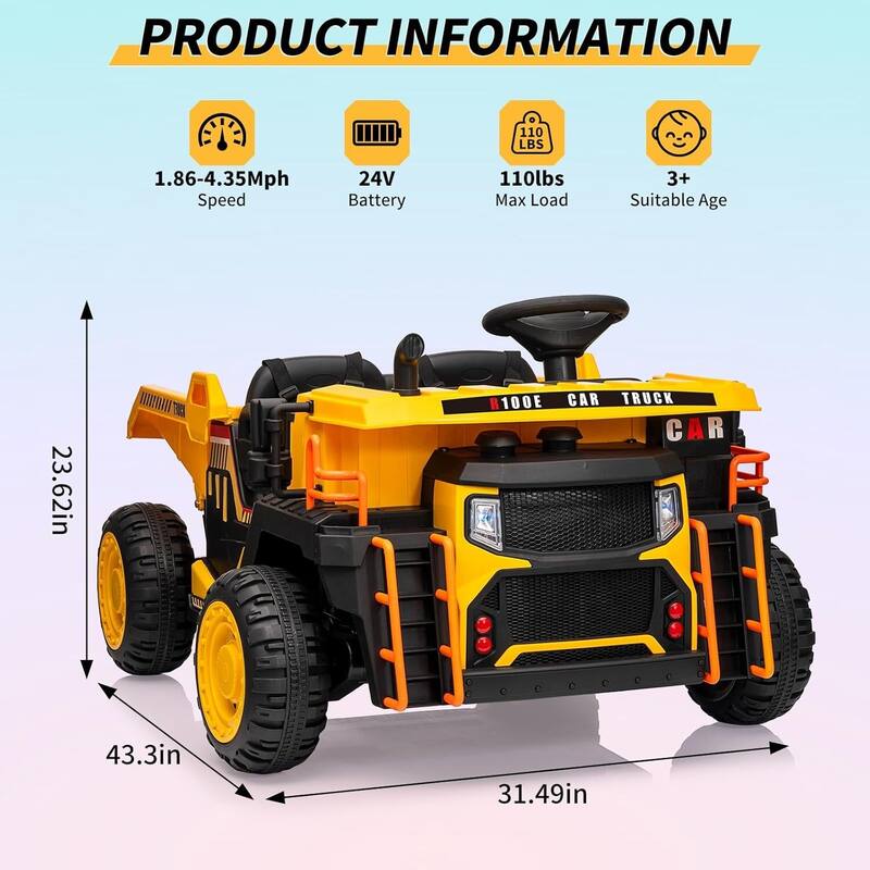 24v 2-Seater Kids Ride on Dump Truck Toy with Remote Control for Kids Best Gifts
