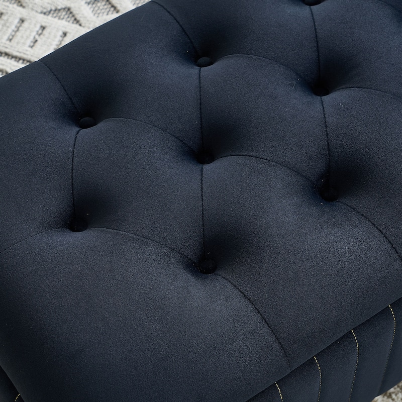 Velvet Fabric Storage Ottoman, Upholstered Button Tufted Storage Bench, End of Bed Bench with Safety Hinge & Metal Legs