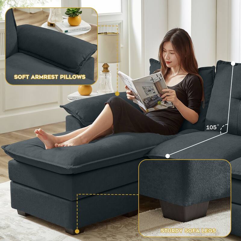3-Piece Living Room Sectional Sofa Set with Chair and Ottoman