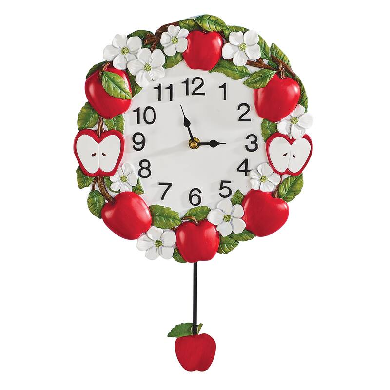 Hand-Painted Apple Blossom Pendulum Wall Clock - WALL CLOCK