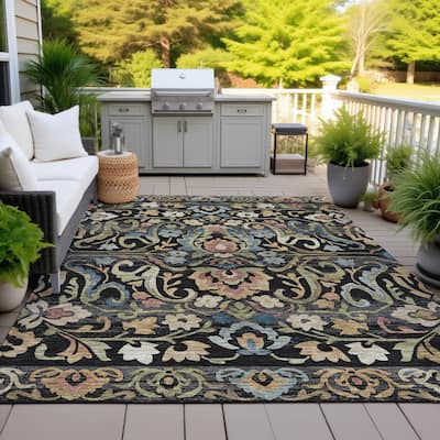 Machine Washable Indoor/Outdoor Floral Watercolor Chantille Rug