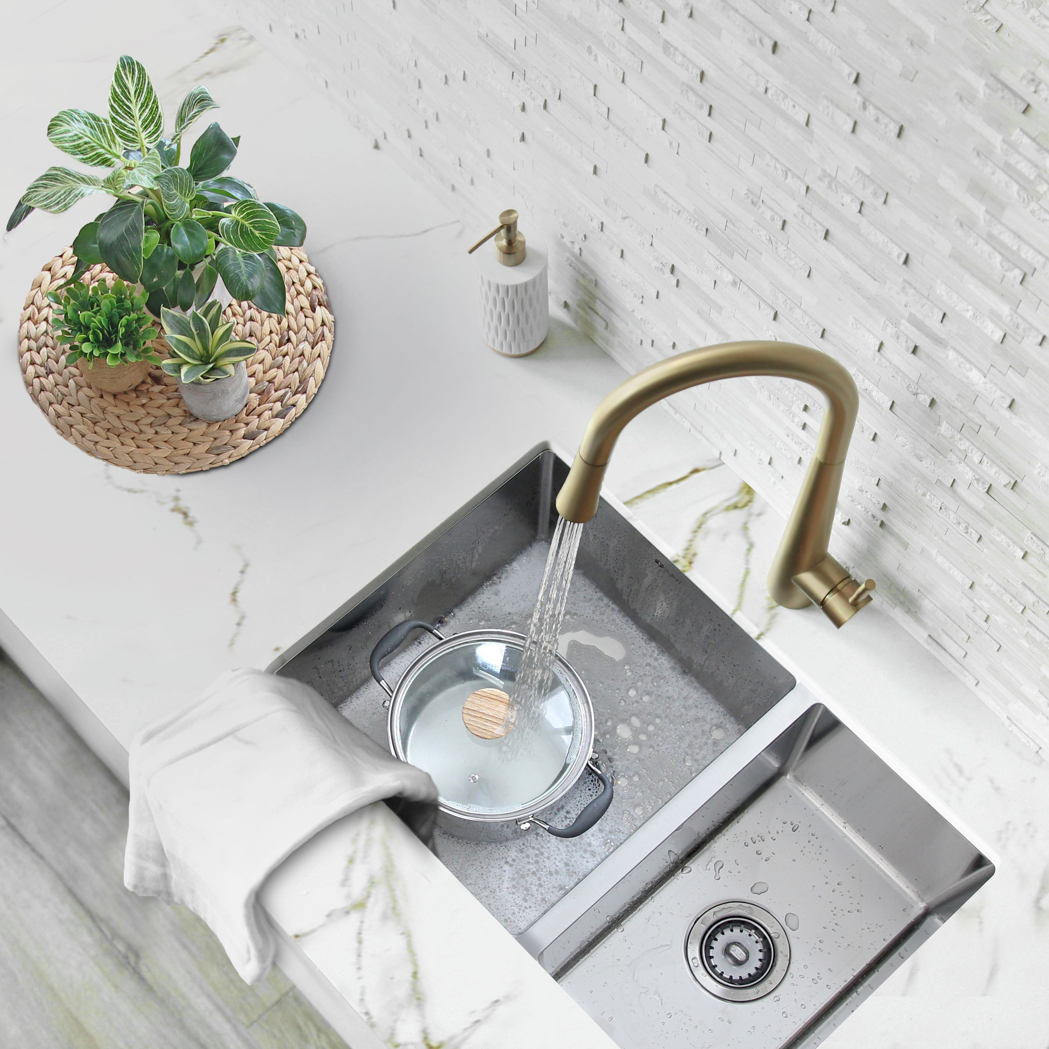 STYLISH 28 inch Stainless Steel 18G 60/40 Double Bowl Reversible Undermount Sink - 28" x 18" x 9"