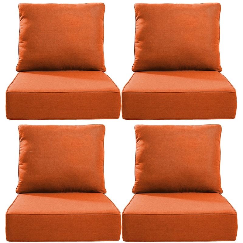 Gymojoy 24"x24"x6" Thick Cushions & Pillows Set - Deep Seat Indoor/Outdoor Water & Fade Resistant - Orange - Four Sets