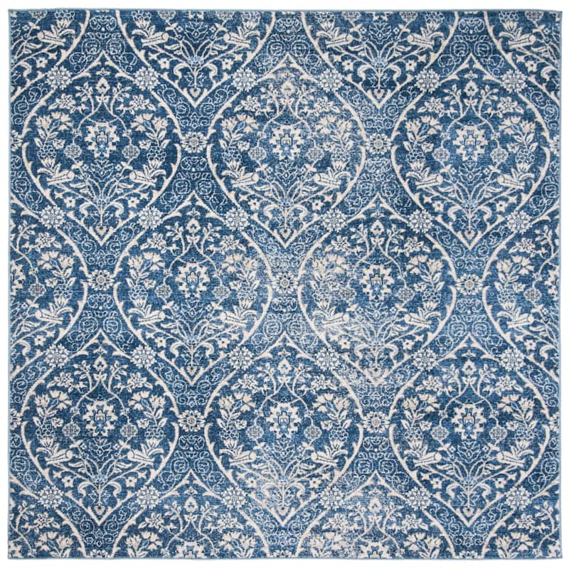 SAFAVIEH, Brentwood Koyka Traditional Oriental Rug - 6'7" Square - Navy/Light Grey