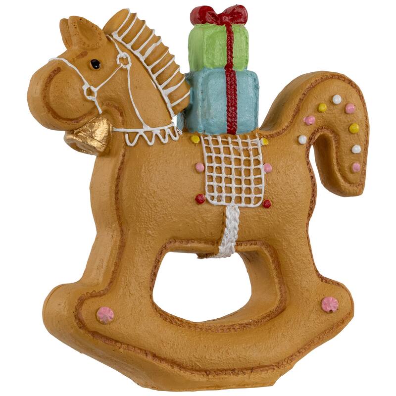 Gingerbread Rocking Horse with Presents Christmas Figurine - 7.25"