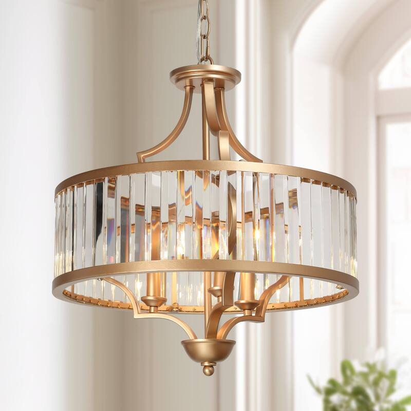 Modern Gold 3-Light Crystal Drum Chandelier for Dining Room Bedroom - D 18" x H 18.5"