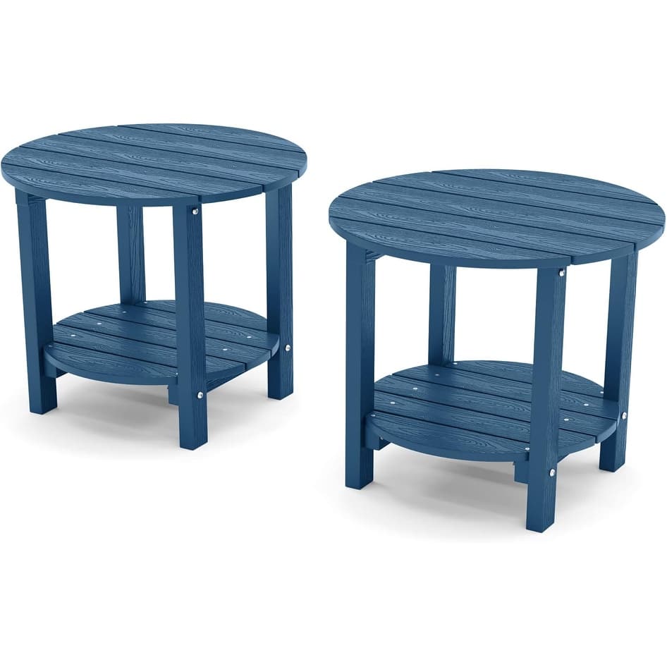 WINSOON All Weather HIPS Outdoor Side Table,Round Table Set Of 2