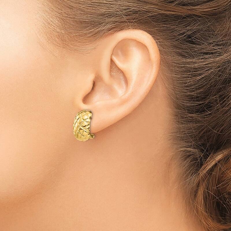 Curata 14k Yellow Gold Patterned Polished Quilted Omega Back Post Earrings 17x11mm