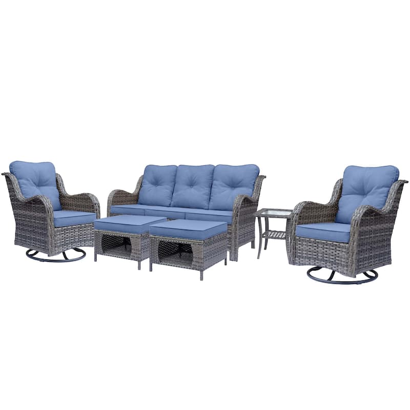Wicker Patio Furniture Set-Patio Conversation Sets with Swivel Chairs