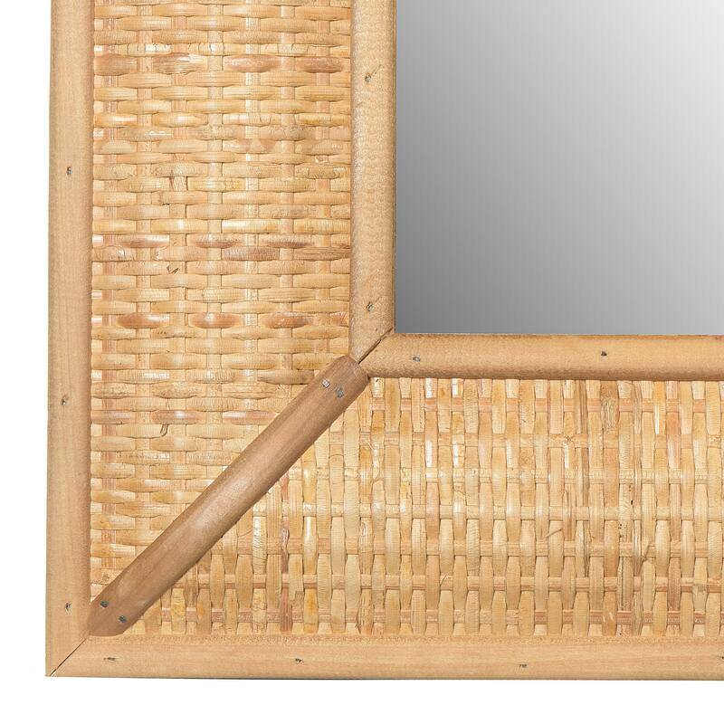 Wood Framed Wall Mirror with Rattan Detail
