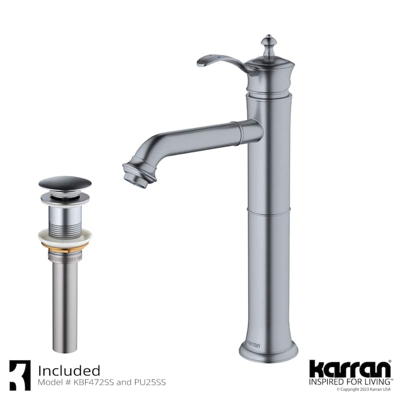 Karran Vineyard KBF472 Single-Handle Single Hole Vessel Bathroom Faucet with Matching Pop-up Drain - Stainless Steel