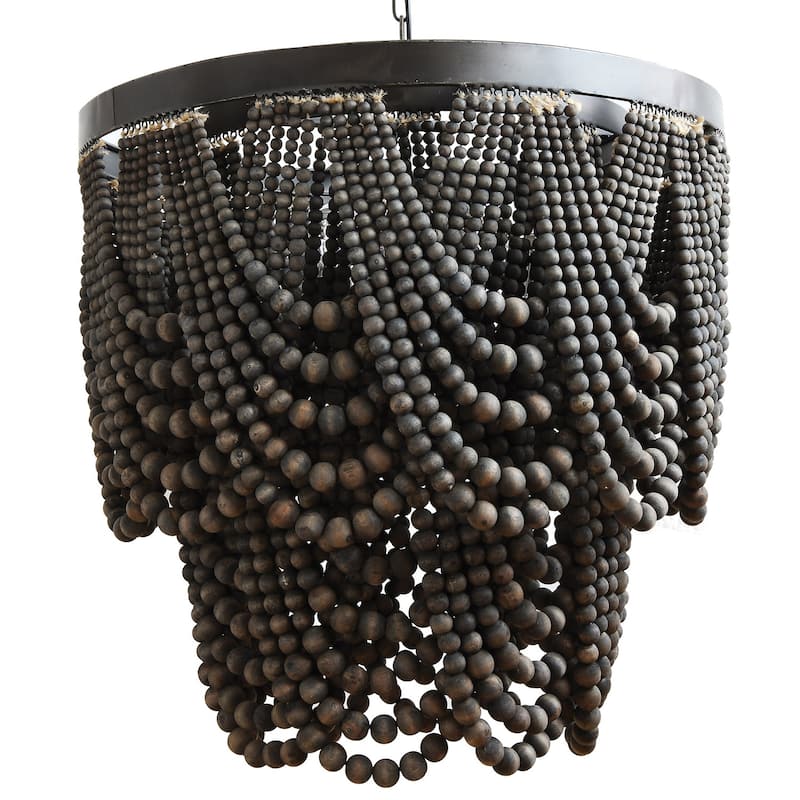2-Tier Draped Wood Bead Chandelier - Black