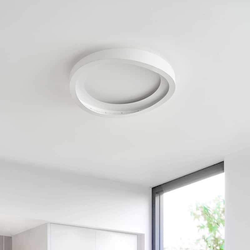 1-Light Dimmable White Finish LED Flush Mount Lighting - 19.7"D×19.7"W×3.1"H