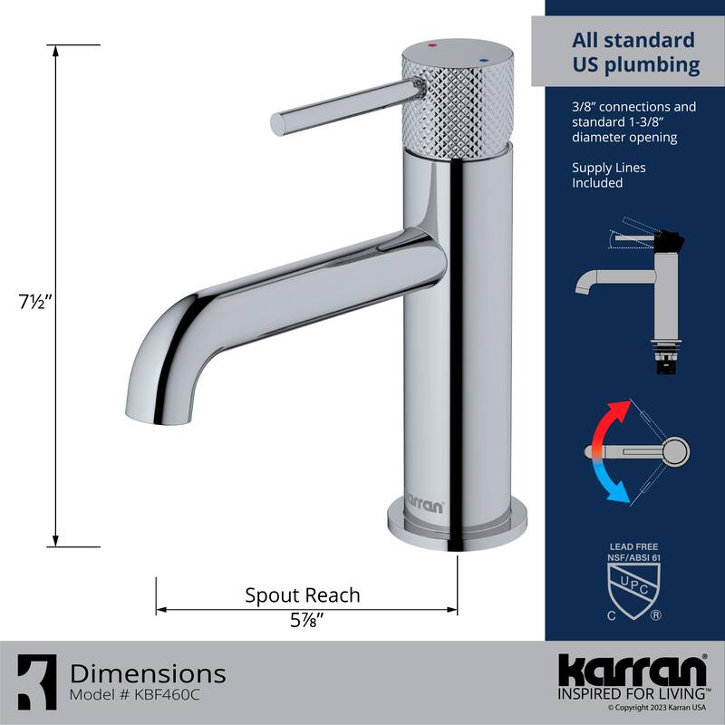 Karran Tryst KBF460 Single-Handle Single Hole Basin Bathroom Faucet with Matching Pop-up Drain