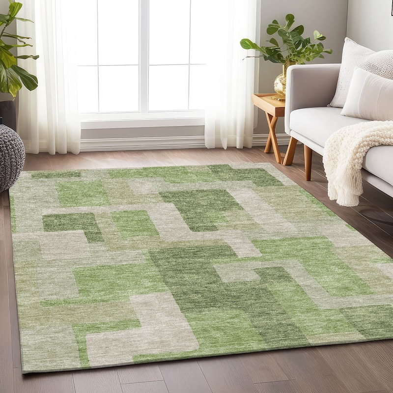 Premium Washable Super Soft Geo Casual Mayfield Rug - Green - 9' x 12'