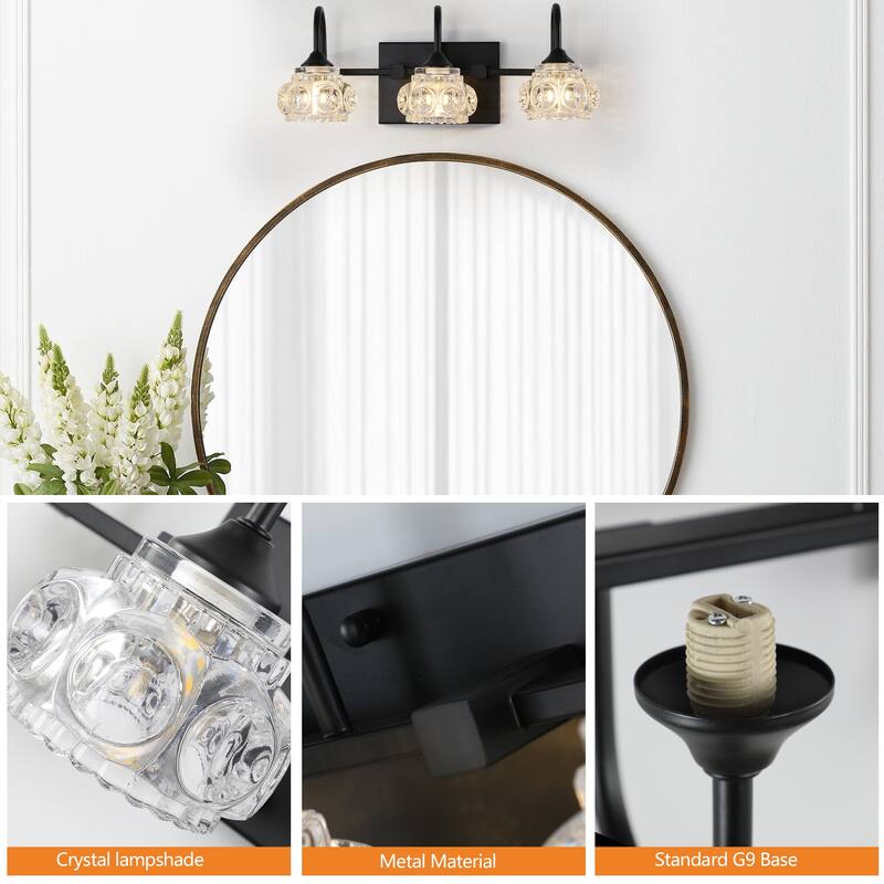 Patterned Glass Bathroom Vanity Light 3/4/5-Light Black