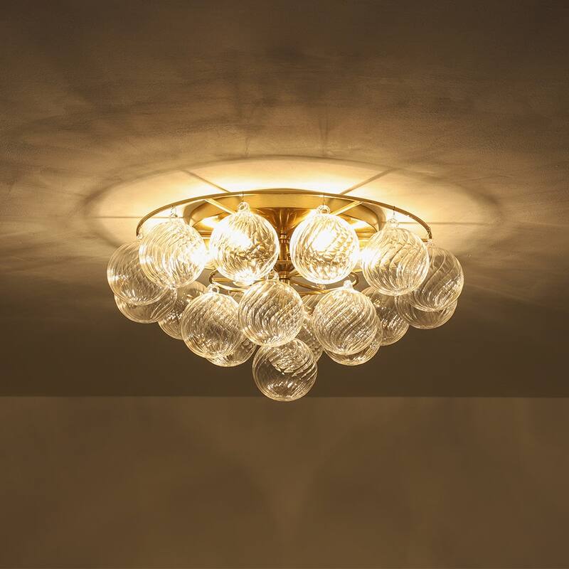 Mid-Century Modern 6-Light Ribbed Glass Globe Bubble Semi Flush Mount
