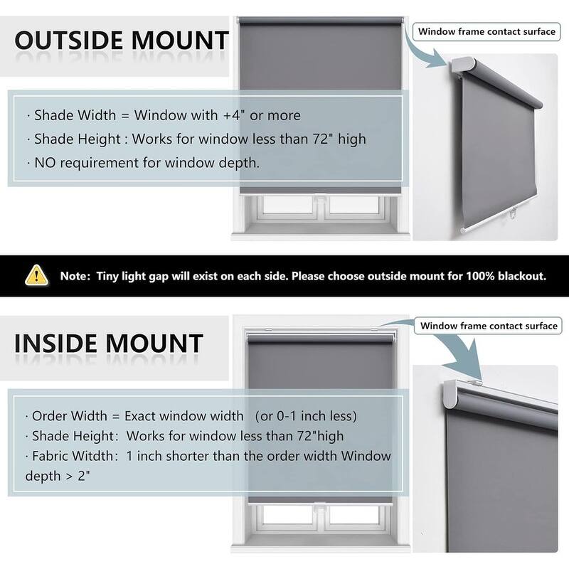 Cordless Roller Shades Blackout Blinds for Darkening Rolled Up Shades - 72"L x 34"W