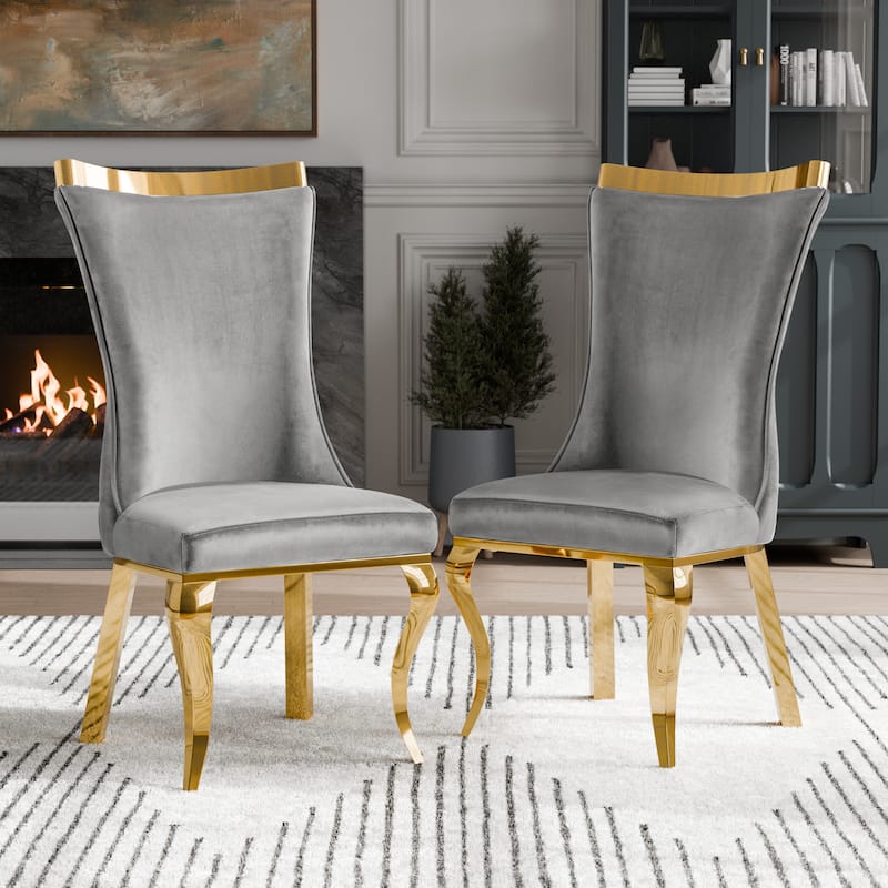 Furniture of America Thaddeus Glam Velvet High Back Side Chair (Set of 2) - Grey & Gold