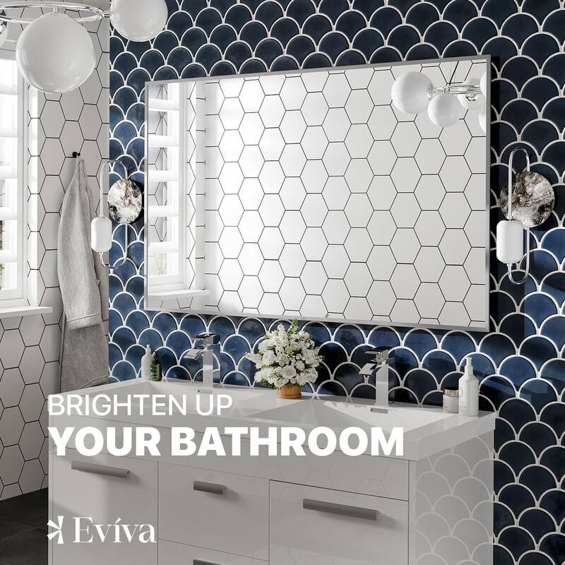 Eviva Sax 48" x 30" Rectangular Brushed Nickel Metal Framed Mirror - Brushed Nickel