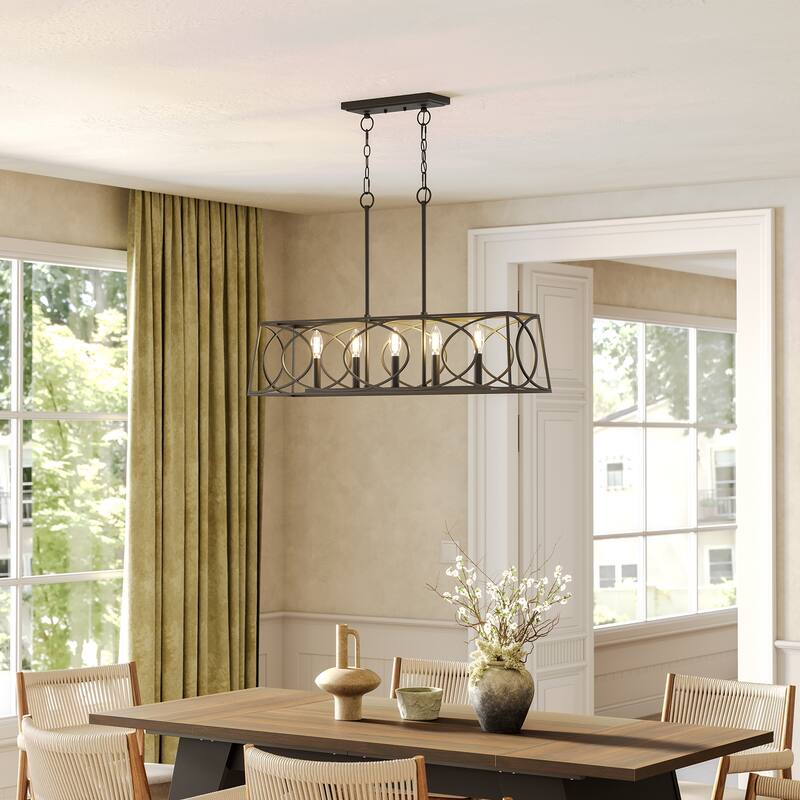 36''W Modern Linear Chandelier with Adjustable Height, Geometric Pendant Light