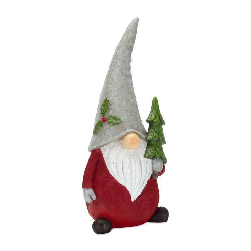 Set of 2 Gnomes Holding Christmas Tree and Wreath Figurines 10.75"
