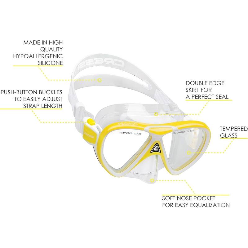 Cressi Mask & Dry Snorkel Silicone Swimming Set Junior Combo, Yellow/White