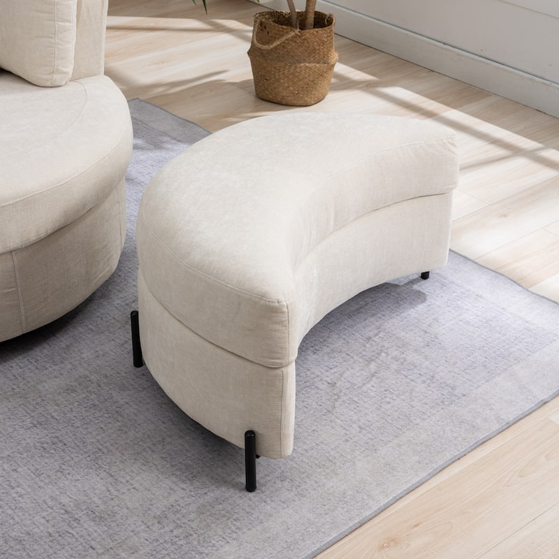 32.7" W Upholstered Half Moon Storage Ottoman Footrest Footstool