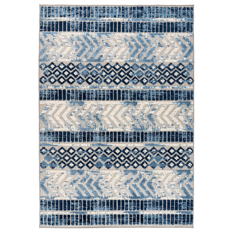 World Rug Gallery Distressed Geometric Indoor/Outdoor Area Rug
