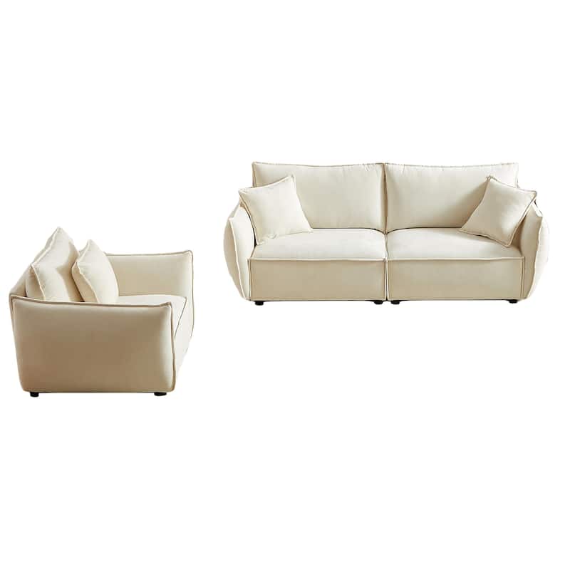 3-Seater + 1-Seater Sofa Combo - Linen Upholstery with Decorative Pillows