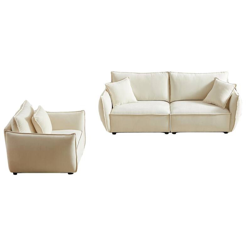 Convertible Chenille Sleeper Couch with Chaise and Ottoman, Easy Assembly Sofa Bed