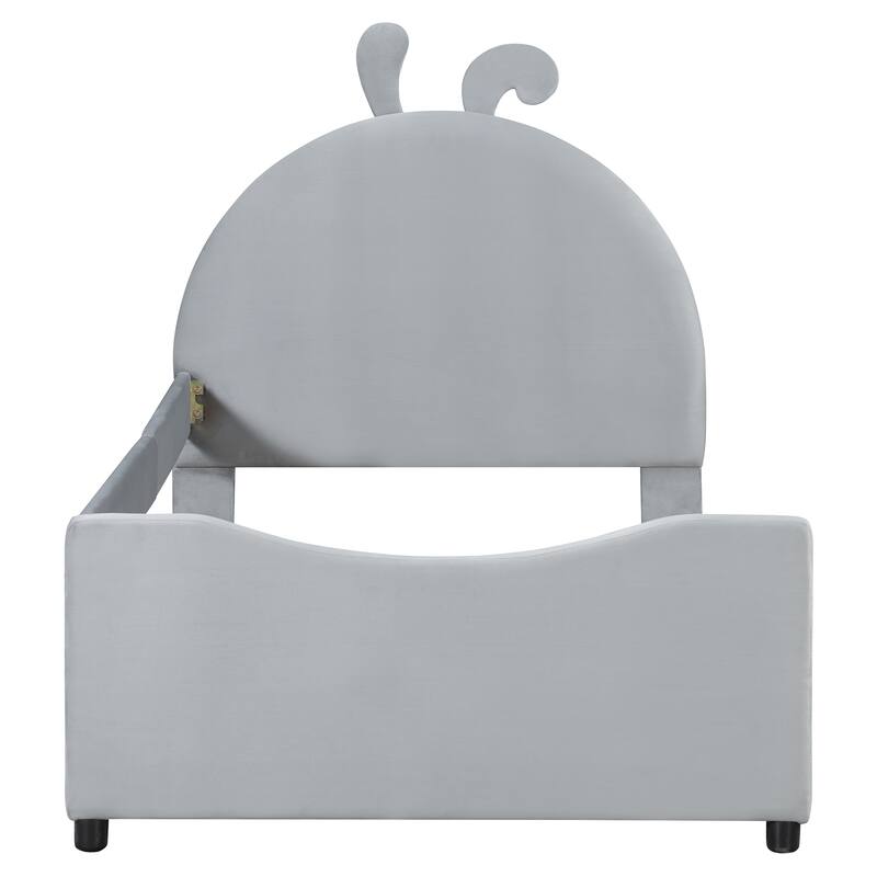 Twin Size Upholstered Daybed with Rabbit Ear Shaped Headboard for Home Office