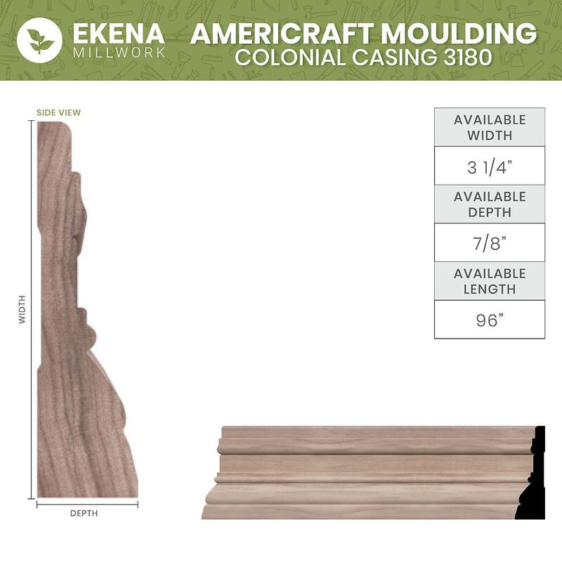 WM318 7/8-in D x 3-1/4-in W x 96-in L Americraft Solid Hardwood Stain Grade Colonial Casing Moulding